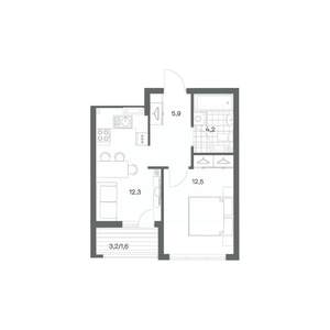 1-к квартира, строящийся дом, 37м2, 8/18 этаж