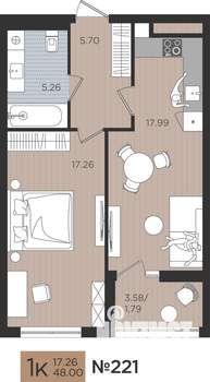 1-к квартира, вторичка, 48м2, 5/10 этаж