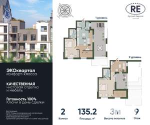 2-к квартира, вторичка, 135м2, 9/14 этаж