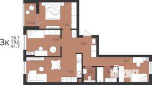 3-к квартира, вторичка, 80м2, 1/9 этаж