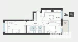 2-к квартира, вторичка, 61м2, 7/9 этаж