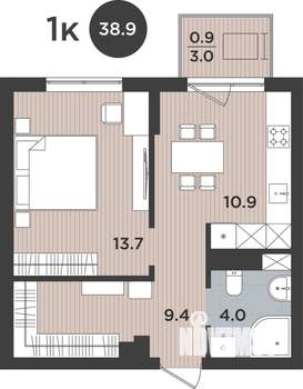 1-к квартира, вторичка, 39м2, 9/9 этаж