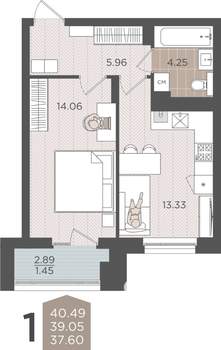 1-к квартира, вторичка, 39м2, 5/9 этаж