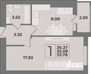 1-к квартира, вторичка, 36м2, 2/9 этаж