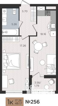 1-к квартира, вторичка, 48м2, 3/10 этаж