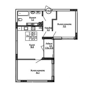 2-к квартира, вторичка, 57м2, 1/9 этаж