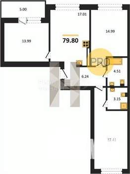 3-к квартира, вторичка, 83м2, 6/9 этаж