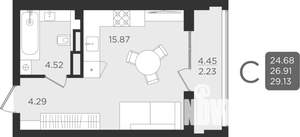 1-к квартира, вторичка, 27м2, 1/9 этаж