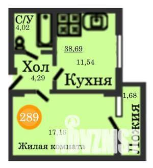 1-к квартира, строящийся дом, 39м2, 11/12 этаж