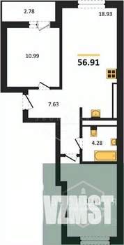 2-к квартира, вторичка, 57м2, 8/9 этаж