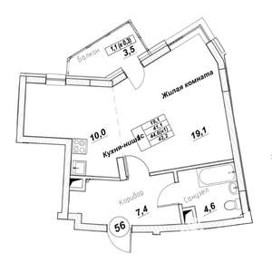 Студия квартира, вторичка, 42м2, 3/7 этаж