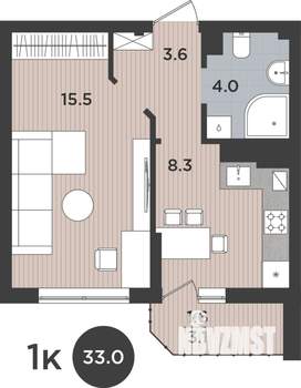 1-к квартира, вторичка, 33м2, 2/9 этаж