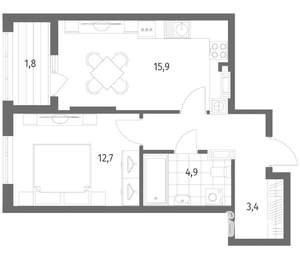 1-к квартира, вторичка, 44м2, 8/8 этаж