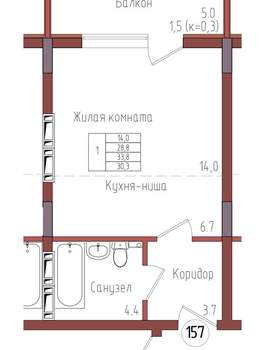 Студия квартира, вторичка, 30м2, 2/9 этаж