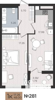 1-к квартира, вторичка, 48м2, 8/10 этаж