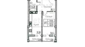 1-к квартира, сданный дом, 48м2, 7/9 этаж