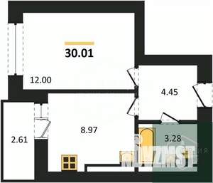 1-к квартира, вторичка, 30м2, 6/9 этаж