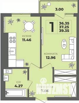 1-к квартира, строящийся дом, 37м2, 2/8 этаж