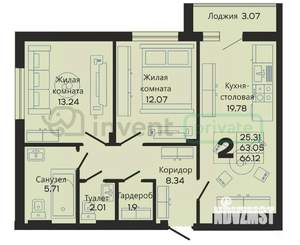 2-к квартира, вторичка, 66м2, 3/10 этаж
