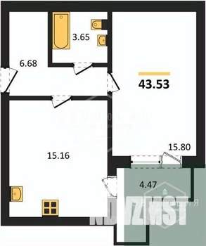 1-к квартира, вторичка, 44м2, 6/9 этаж