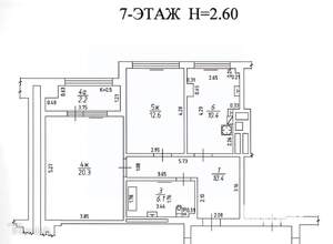 2-к квартира, вторичка, 64м2, 7/8 этаж