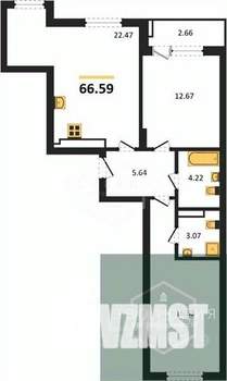 2-к квартира, вторичка, 67м2, 8/9 этаж