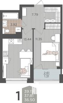 1-к квартира, вторичка, 38м2, 7/9 этаж