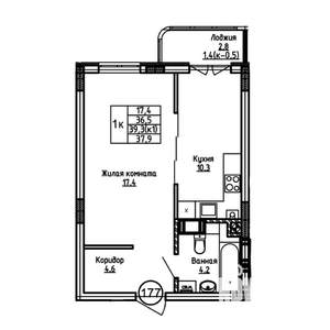 1-к квартира, вторичка, 38м2, 4/9 этаж