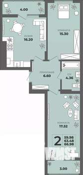 2-к квартира, вторичка, 63м2, 5/8 этаж