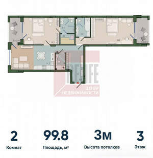 2-к квартира, сданный дом, 100м2, 3/10 этаж