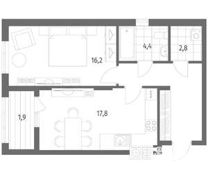 1-к квартира, строящийся дом, 54м2, 1/8 этаж