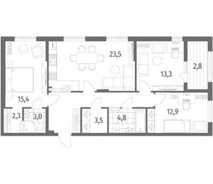 3-к квартира, строящийся дом, 95м2, 3/8 этаж
