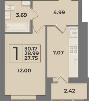 1-к квартира, вторичка, 30м2, 7/9 этаж