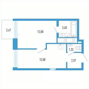 1-к квартира, строящийся дом, 32м2, 4/26 этаж