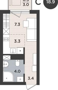 1-к квартира, вторичка, 19м2, 5/9 этаж