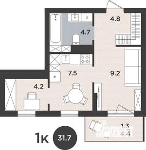 1-к квартира, вторичка, 32м2, 9/9 этаж