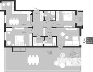 3-к квартира, строящийся дом, 116м2, 2/9 этаж