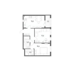 2-к квартира, строящийся дом, 73м2, 6/8 этаж