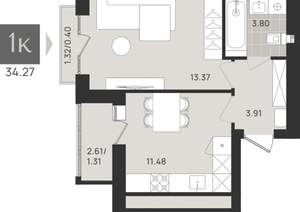 Студия квартира, вторичка, 34м2, 9/9 этаж