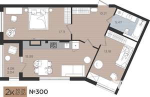 2-к квартира, вторичка, 67м2, 4/10 этаж