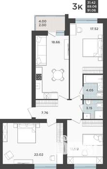 3-к квартира, вторичка, 89м2, 1/9 этаж