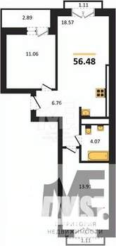 2-к квартира, вторичка, 56м2, 9/9 этаж