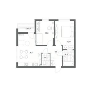 2-к квартира, строящийся дом, 53м2, 6/18 этаж