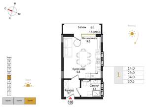 Студия квартира, вторичка, 31м2, 5/9 этаж