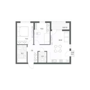 2-к квартира, строящийся дом, 60м2, 6/18 этаж