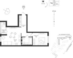 1-к квартира, вторичка, 47м2, 4/9 этаж