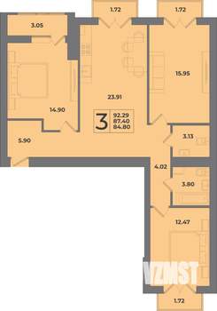 3-к квартира, вторичка, 92м2, 8/8 этаж