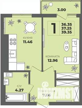 1-к квартира, строящийся дом, 37м2, 6/8 этаж