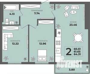 2-к квартира, вторичка, 62м2, 8/8 этаж