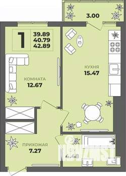 1-к квартира, вторичка, 41м2, 4/8 этаж